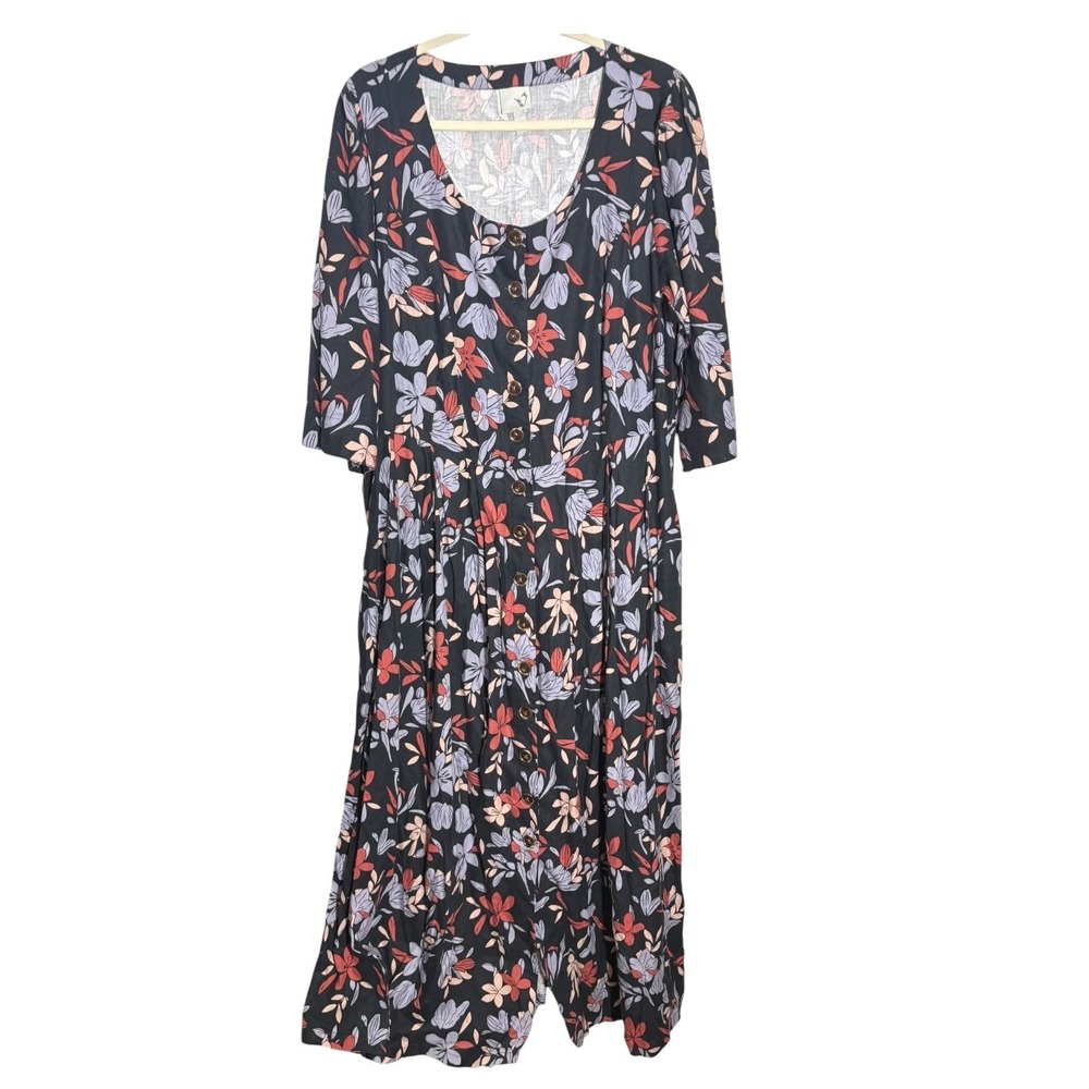 Von Landen Maxi Dress sz 18 NWOT Floral Cotton/Linen Blend